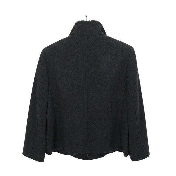 Akris Punto Fur Collar Charcoal Gray Black Zip Front Jacket 14 - Picture 4 of 4